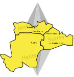 image of a map of Surrey, Hampshire and Berkshire layered onto a grey diamond